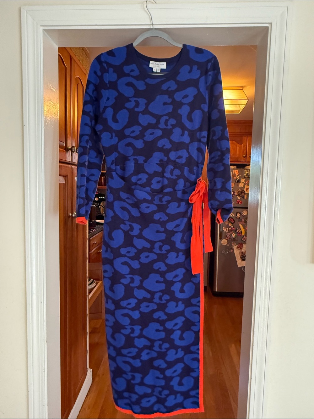 Never Fully Dressed Blue Leopard Knit Maxi Wrap Dress Size Large